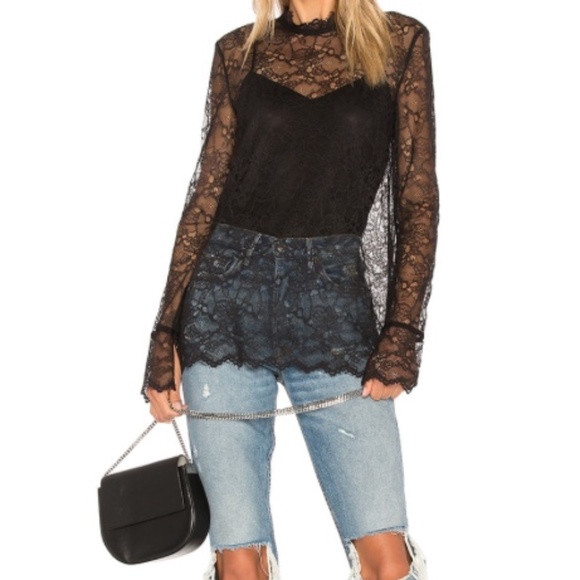 THEORY  Sheer Lace Top - Picture 1 of 8